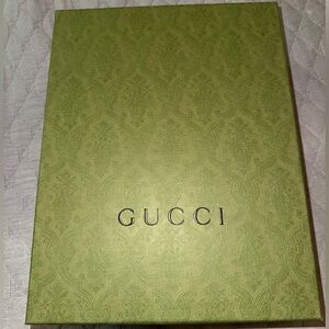 Large Gucci box 14” long 11” wide 5” tall. Comes with tissue paper & dust bag